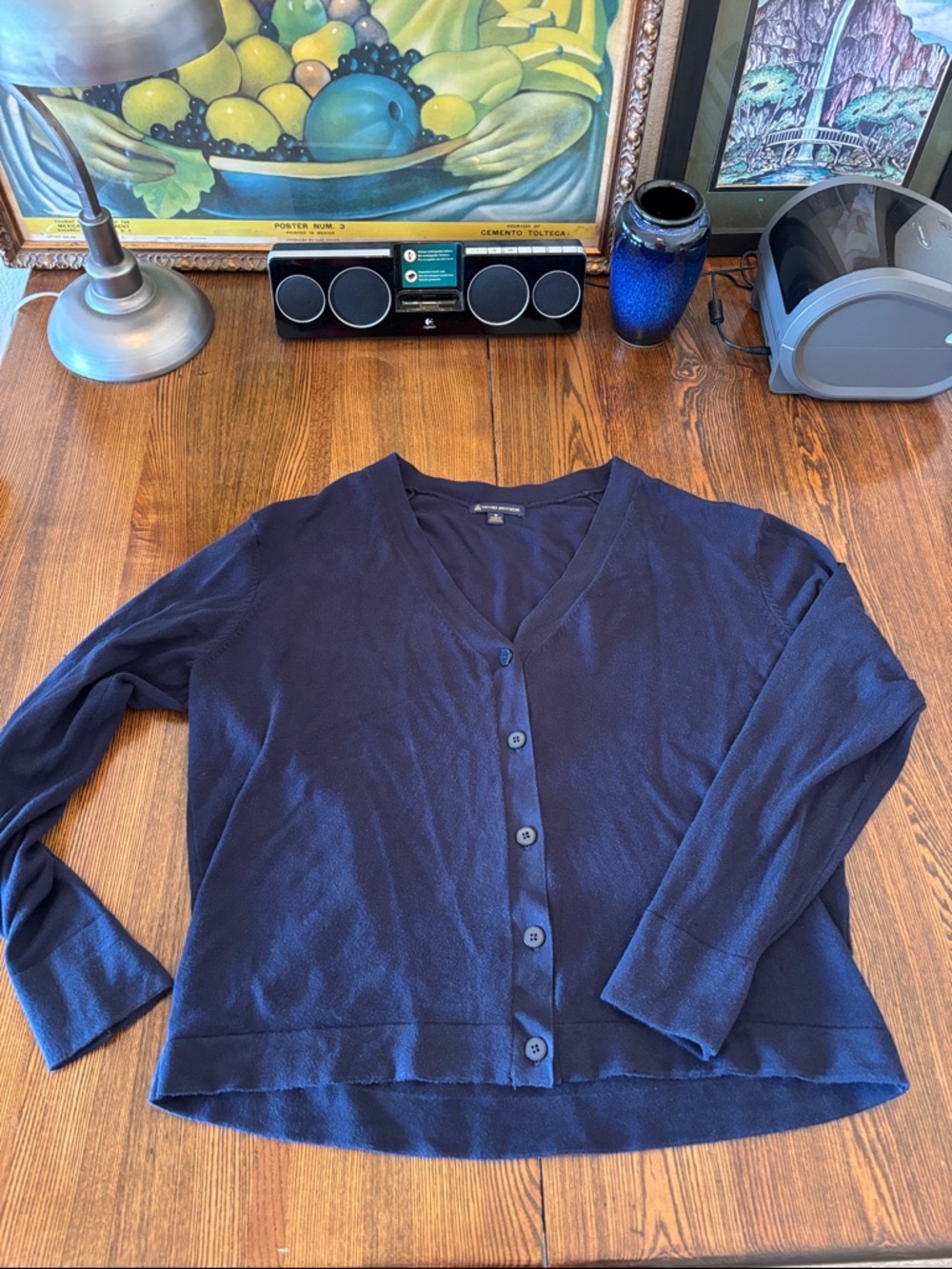 Brooks Brothers Navy V-Neck Button Cardigan